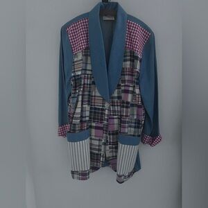 Algo Plaid Patchwork Blazer with Blue and Pink Accents